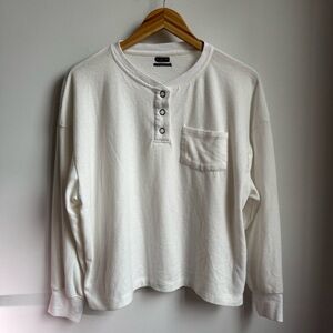 Urban Outfitters White Long Sleeve Henley Shirt Womens Small Soft Basics Capsule